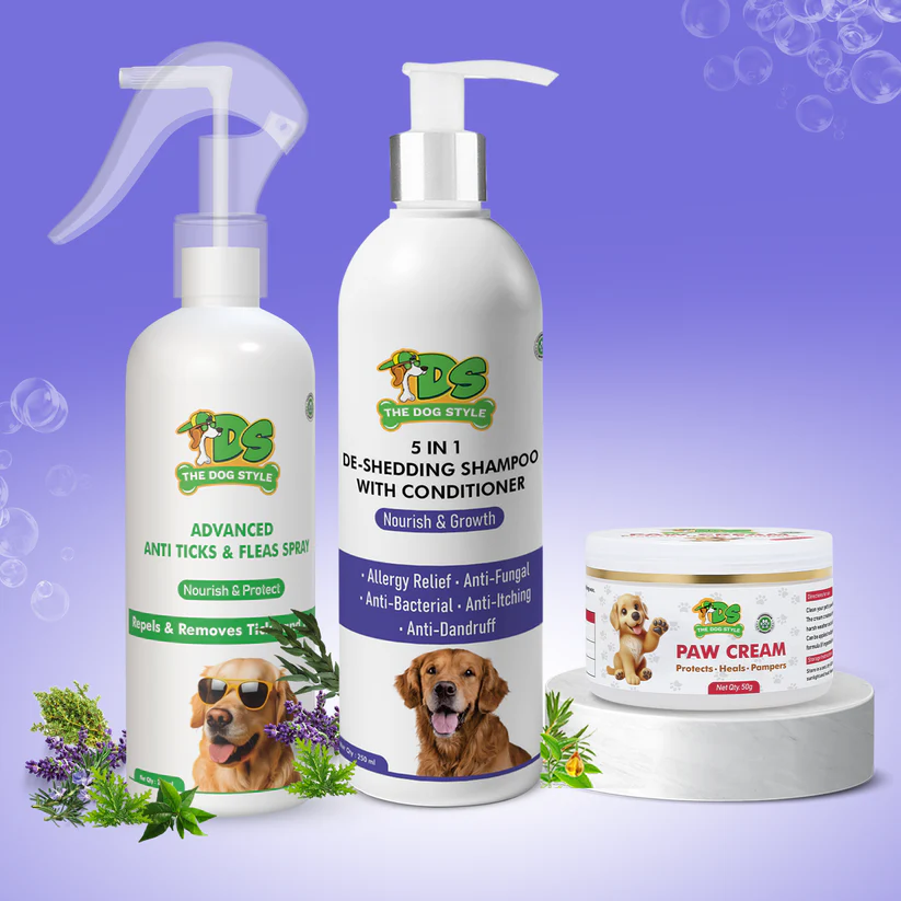 The Dog style Combo Pack of 2 of 5 In 1 De-Shedding shampoo + Anti Tick Flea
